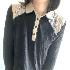 BDG LONG SLEEVES HALF BUTTON DOWN FLORAL TOP -  S